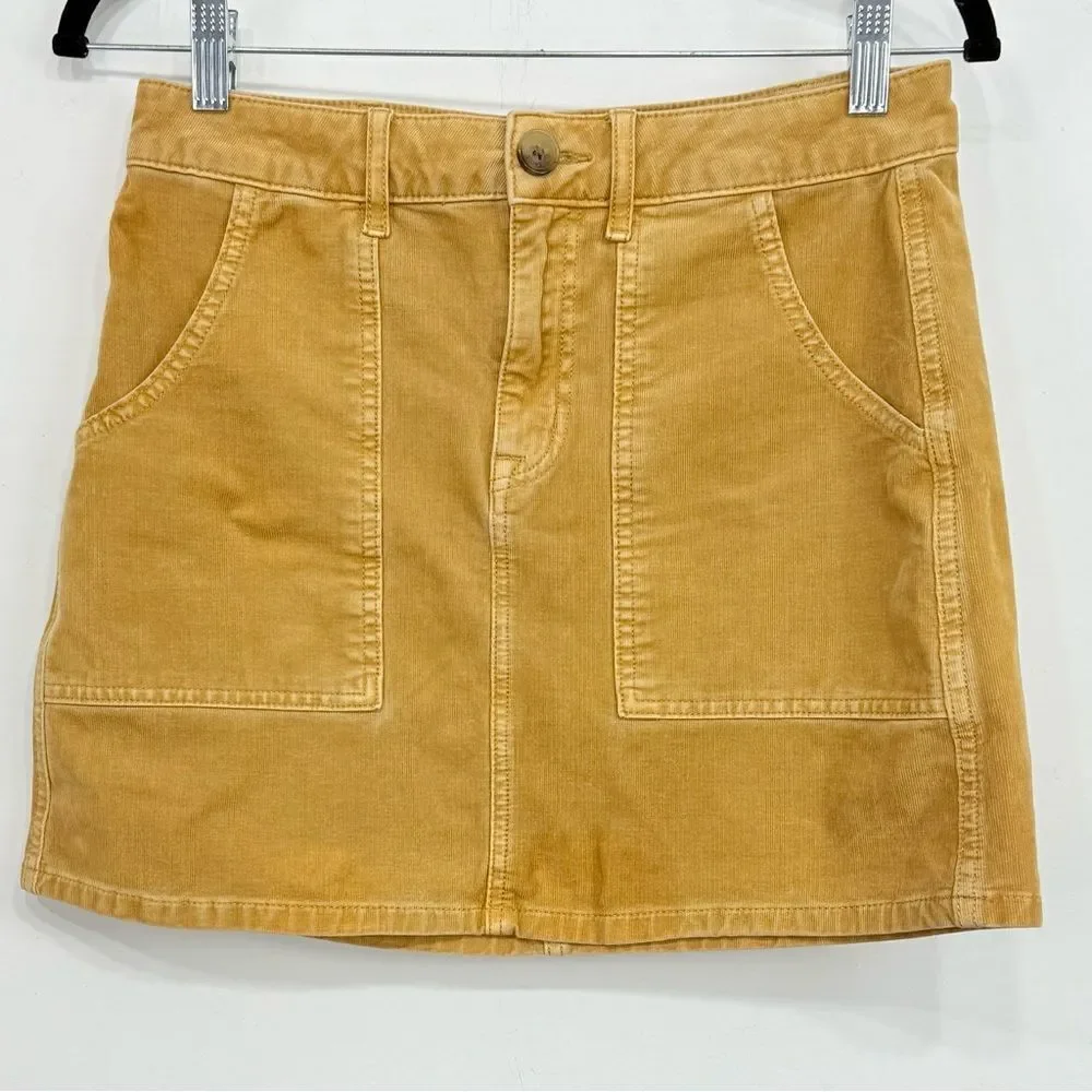 American Eagle Golden Tan Corduroy Patch Pocket Super Stretch Mini Skirt